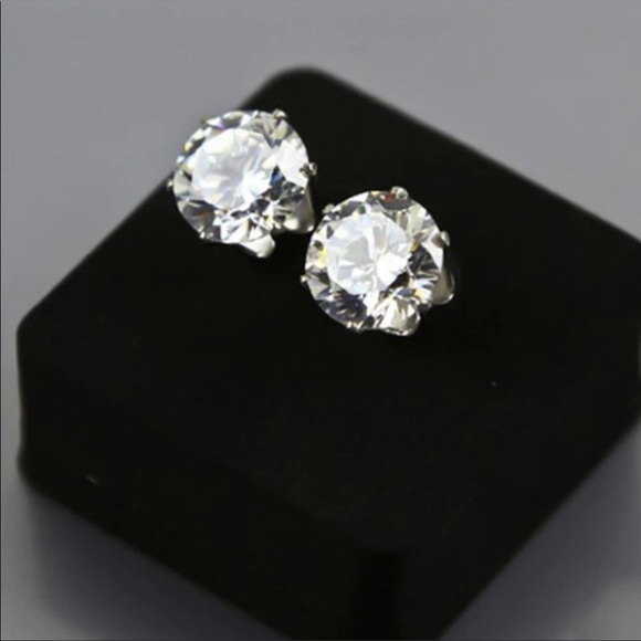NEW 2.5 CT ROUND DIAMOND SILVER EARRINGS - Picture 4 of 4